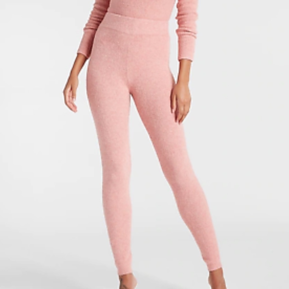 EXPRESS cozy BOUCLE sweater high waisted leggings pants pink m